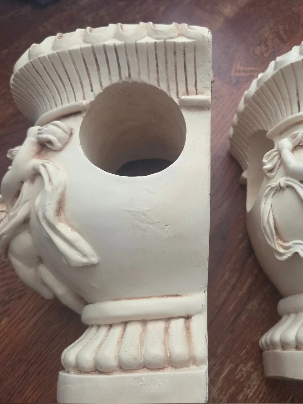 Cherub Angel Chalkware Plaster Victorian Wall Hanging Curtain Rod Décor 2 PC